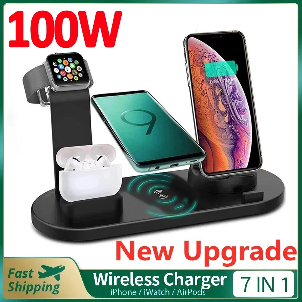 7 in 1 Wireless Charger Stand Pad For iPhone 14 13 12 Apple Watch 15W  Fast Charging Dock Station for Airpods Pro iWatch 7 6