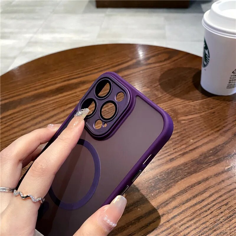 For iPhone 14 Pro Max Luxury Magsafe Magnetic Soft Frame Matte Phone Case For iPhone 11 12 13 14 15 Plus Lens Protective Cover