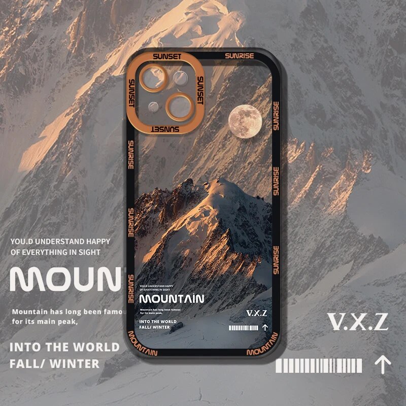 Aesthetic Snow Mountain Transparent Phone Case For iPhone 13 12 11 Pro Max X XR XS Luxury Clear Soft Silicone Shockproof Cover