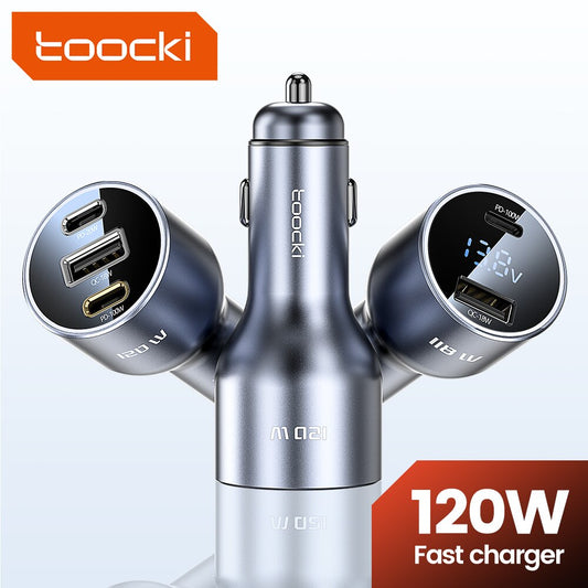 Toocki 120W Car Charger Type C QC4.0 USB C Fast Charging 100W PD3.0 For iPhone 15 14 13 12 11 Samsung Xiaomi Macbook Laptop
